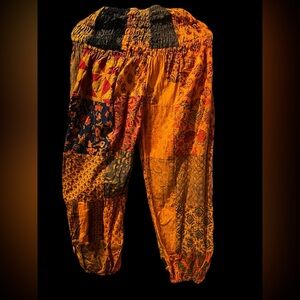 #2 orange NWT 100% cotton all elastic smocked waist patchwork jogger pants
